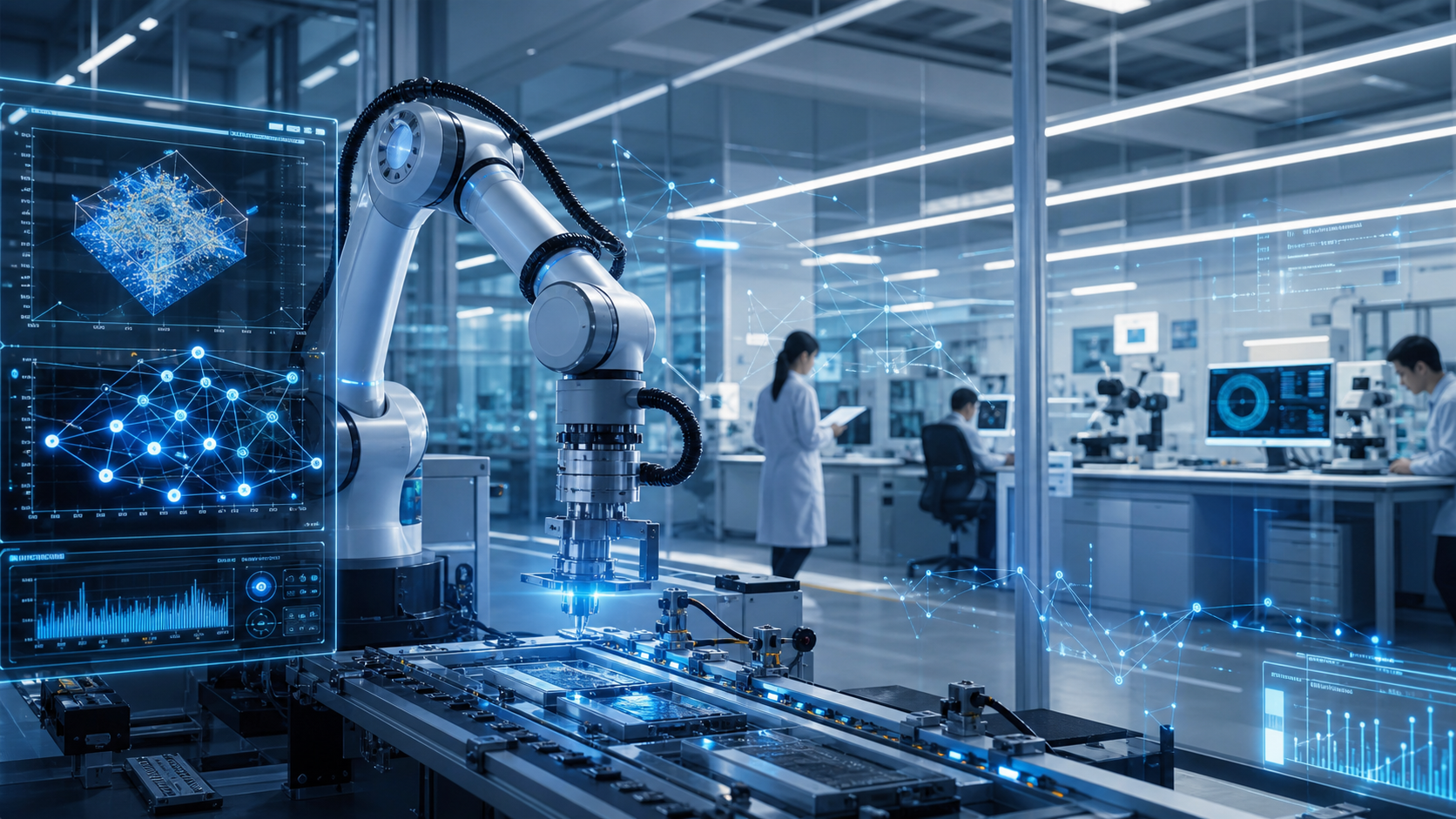 机器人、AI、工厂和科研院所概念图